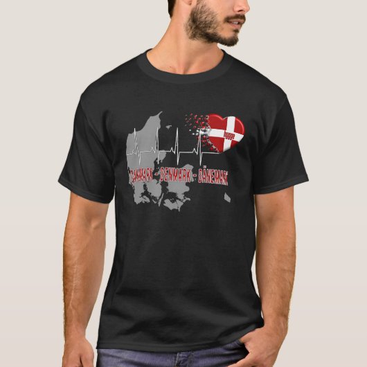 Denmark Danmark Hygge Heartbeat ECG Tシャツ (正面)
