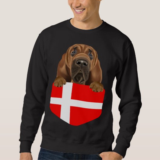 Denmark Flag Bloodhound Dog In Pocket スウェットシャツ (正面)