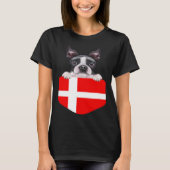Denmark Flag Boston Terrier Dog In Pocket Tシャツ (正面)