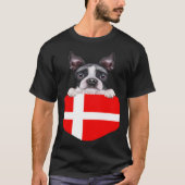 Denmark Flag Boston Terrier Dog In Pocket Tシャツ (正面)