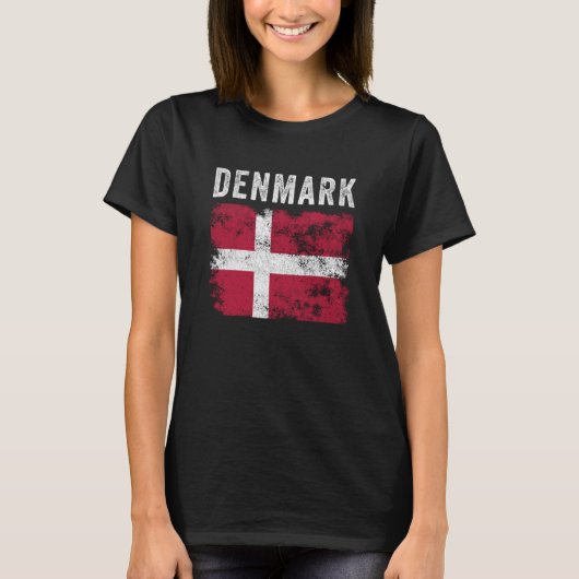 Denmark Flag Distressed Men Women Kids Danish Flag Tシャツ (正面)