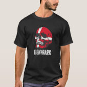 Denmark Flag Skull Danish Pride Patriotic Tシャツ (正面)