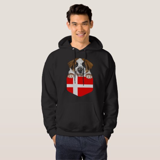 Denmark Flag St Bernard Dog In Pocket パーカ (正面フル)