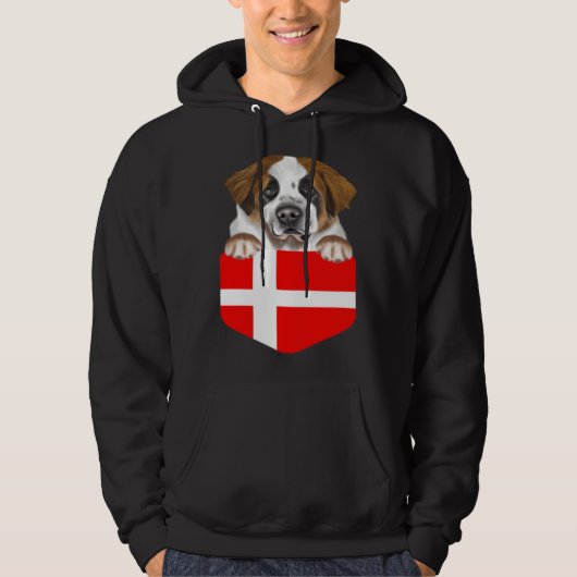 Denmark Flag St Bernard Dog In Pocket パーカ (正面)