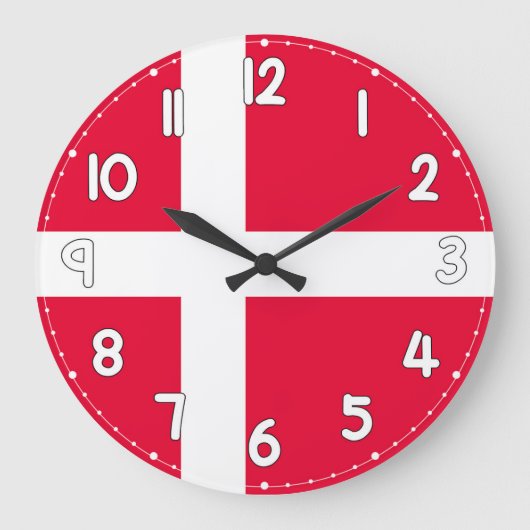 Denmark Flag Wall Clock – Patriotic Danish Decor ラージ壁時計 (正面)