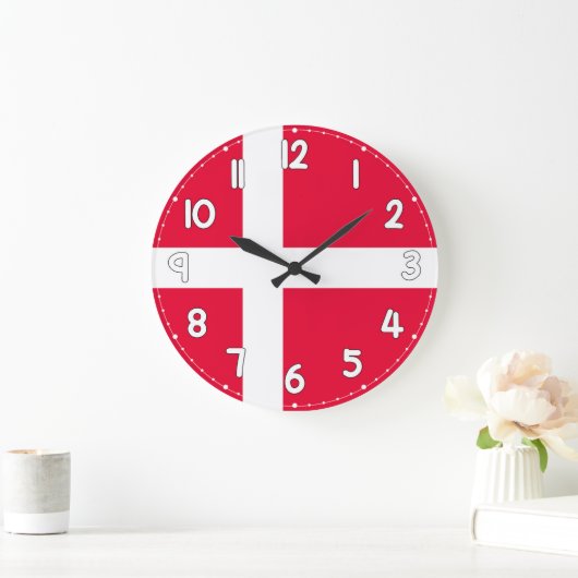 Denmark Flag Wall Clock – Patriotic Danish Decor ラージ壁時計 (ホーム)