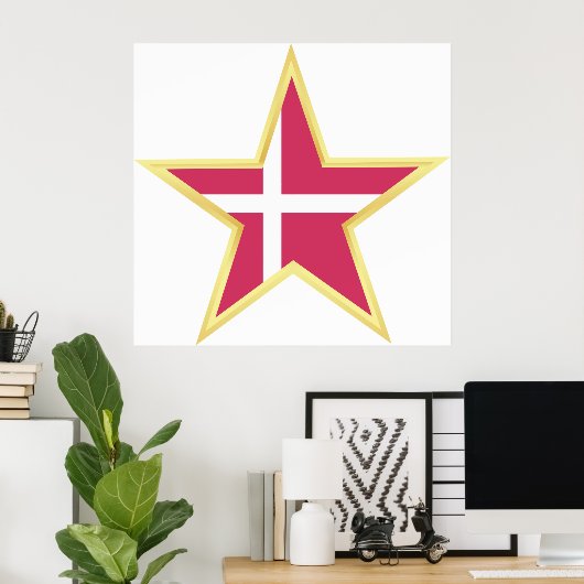 Denmark National Flag Star Shape ポスター (ホームオフィス)