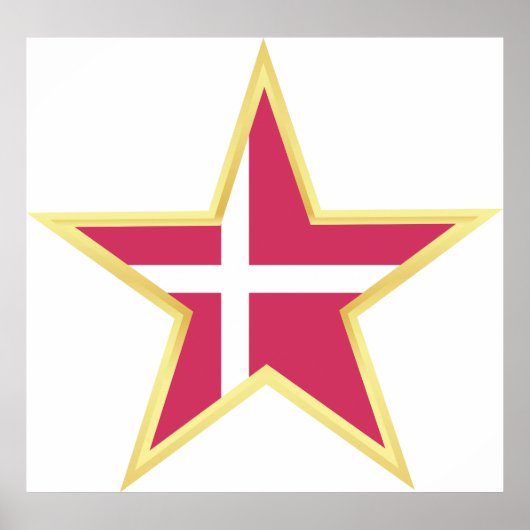 Denmark National Flag Star Shape ポスター (正面)
