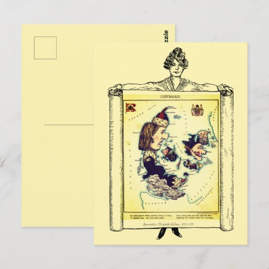 Denmark Pictorial Art Maps Vintage Postcard ポストカード (正面/裏面)