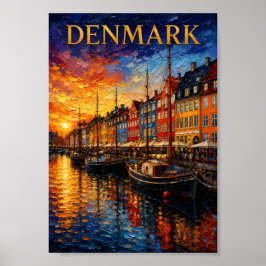 Denmark: Sunset Glow Nyhavn Harbor Art Souvenir ポスター