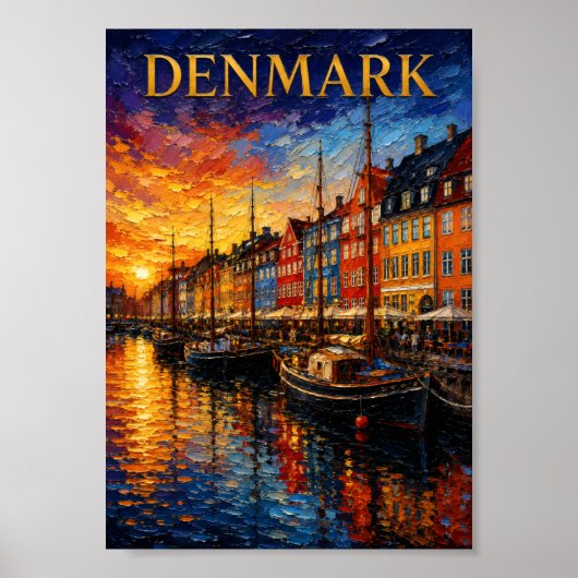 Denmark: Sunset Glow Nyhavn Harbor Art Souvenir ポスター (正面)