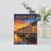 Denmark: Sunset Glow Nyhavn Harbor Art Souvenir ポストカード (スタンド正面)