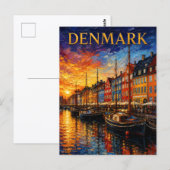 Denmark: Sunset Glow Nyhavn Harbor Art Souvenir ポストカード (正面/裏面)