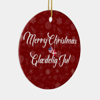 Denmark USA Bilingual Merry Christmas セラミックオーナメント