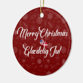 Denmark USA Bilingual Merry Christmas セラミックオーナメント (左)