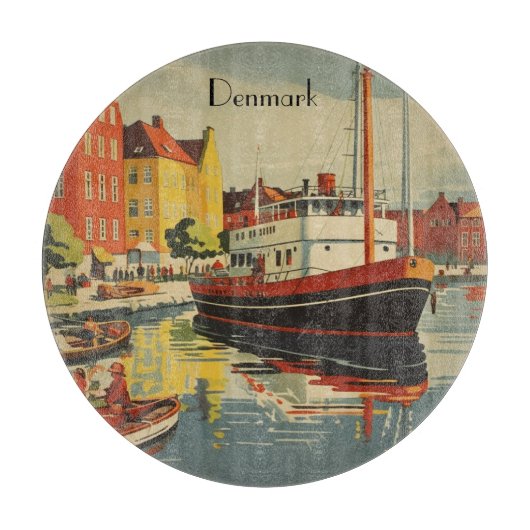 Denmark Vintage Travel Posterカスタマイズ カッティングボード (正面)