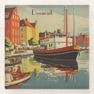 Denmark Vintage Travel Posterカスタマイズ ガラスコースター