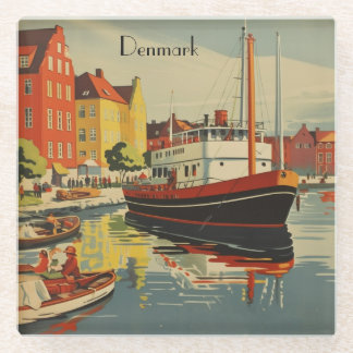 Denmark Vintage Travel Posterカスタマイズ ガラスコースター