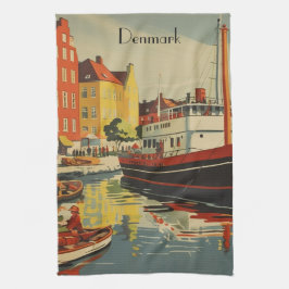 Denmark Vintage Travel Posterカスタマイズ キッチンタオル