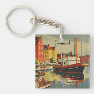Denmark Vintage Travel Posterカスタマイズ キーホルダー