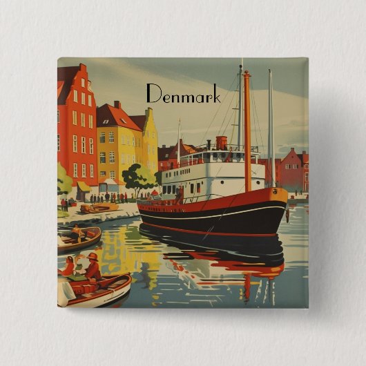 Denmark Vintage Travel Posterカスタマイズ 缶バッジ (正面)