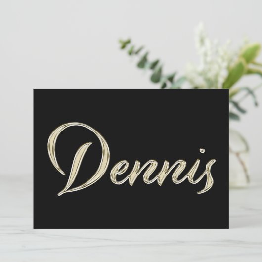 Dennis Name white gold Handwriting Karte カード (スタンド正面)