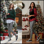 Dense Grayscale Black White Plaid Check レギンス