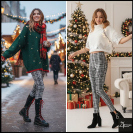 Dense Grayscale Black White Plaid Check レギンス