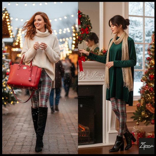 Dense Maroon Black White Tartan Plaid レギンス