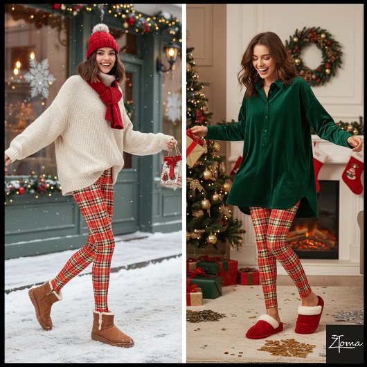 Dense Orange Red Festive Tartan Plaid レギンス