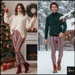 Dense Red Green Christmas Tartan Plaid レギンス