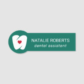 Dental Assistant Modern Tooth & Heart Teal Dentist 名札 (正面)