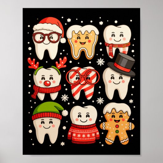 Dental Christmas Cute Teeth Dentist Santa Hat Xmas ポスター (正面)