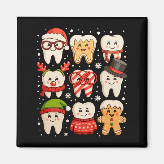 Dental Christmas Cute Teeth Dentist Santa Hat Xmas マグネット (正面)