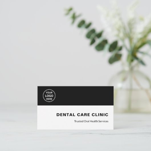 Dental Clinic Dentist Custom Logo QR Code Black 名刺 (スタンド正面)