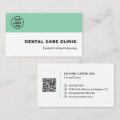 Dental Clinic Dentist Logo QR Code Soft Green 名刺 (正面/裏面)