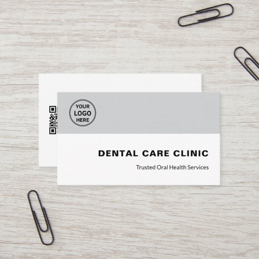 Dental Clinic Dentist Professional Logo QR Gray 名刺 (正面/裏面インサイチュ)