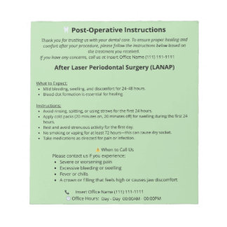 Dental Post Op Instructions Notepad (LANAP) ノートパッド