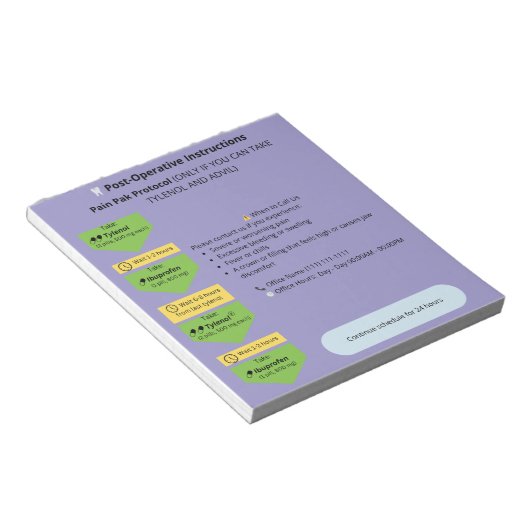  Dental Post Op Instructions Notepad (PainPak) ノートパッド (アングル)