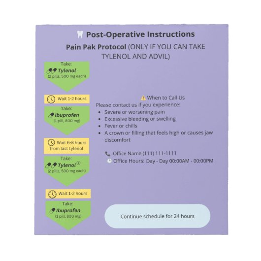  Dental Post Op Instructions Notepad (PainPak) ノートパッド (正面)