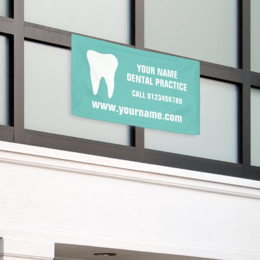 Dental practice advertising banner for dentist 横断幕 (ビルの外側)