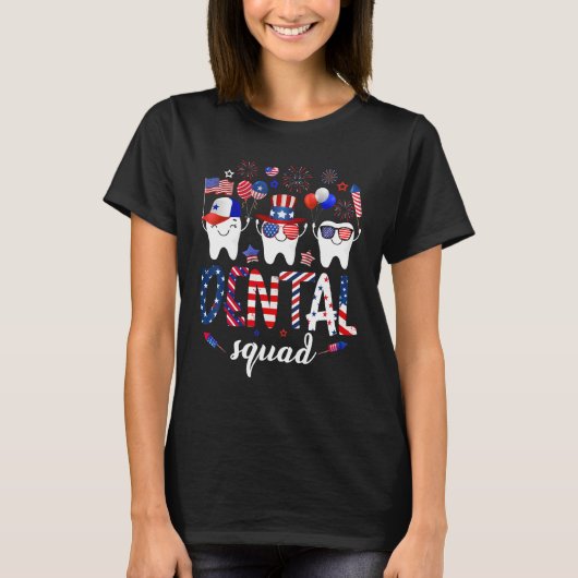 Dental Squad Cute Teeth USA Flag Fireworks 4th Of  Tシャツ (正面)