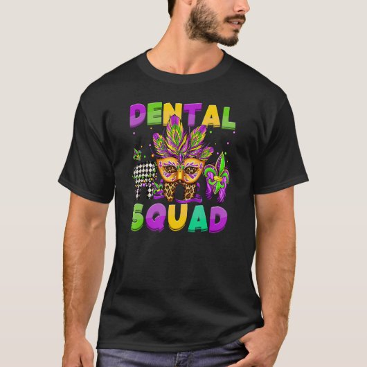 Dental Squad Mardi Gras Teeth Dental Assistant Fle Tシャツ (正面)