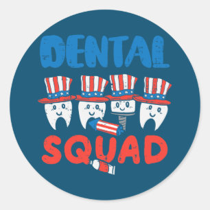 Dental Squad US Flag Teeth Cute Of Juy ラウンドシール