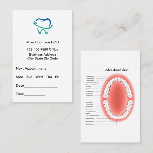 Dentist Appointment And Tooth Chart Busines 名刺 (正面/裏面)