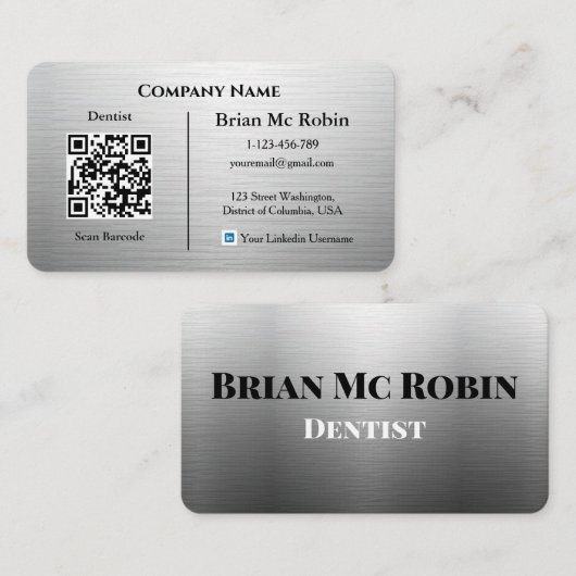 Dentist Business Card Custom Logo Metallic 名刺 (正面/裏面)