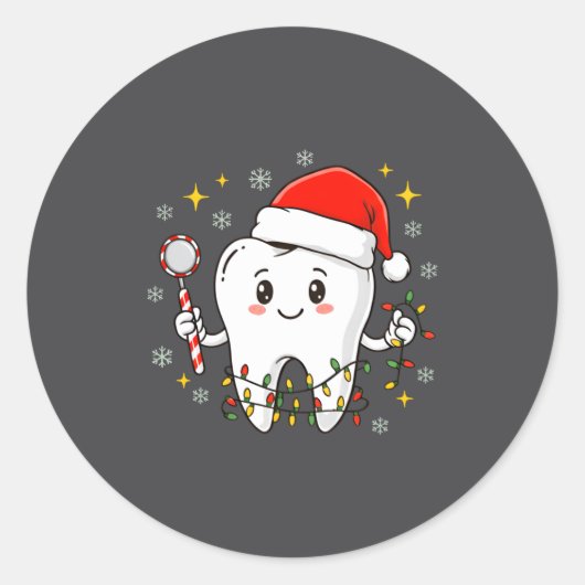 Dentist Christmas Teeth Xmas Lights Funny Dental S ラウンドシール (正面)