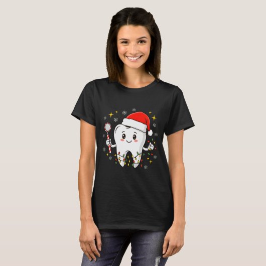 Dentist Christmas Teeth Xmas Lights Funny Dental S Tシャツ (正面フル)