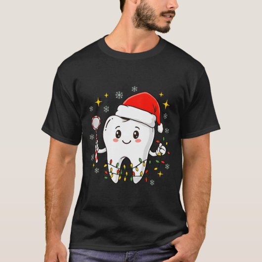 Dentist Christmas Teeth Xmas Lights Funny Dental S Tシャツ (正面)