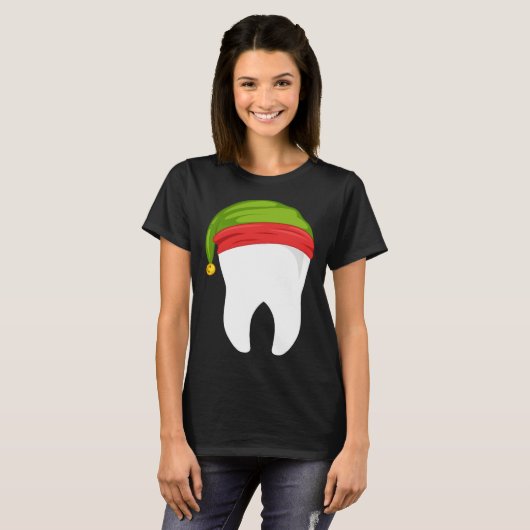 Dentist Christmas tooth Dental with Elf hat Tシャツ (正面フル)